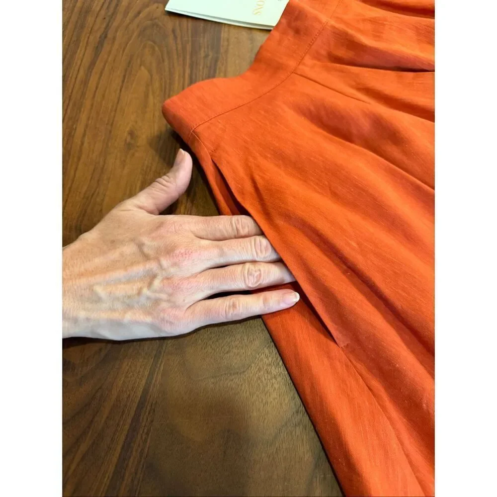 Sezane Editions Women's Orange Pleated Mini A-Line Skirt Size 34/2 NWT